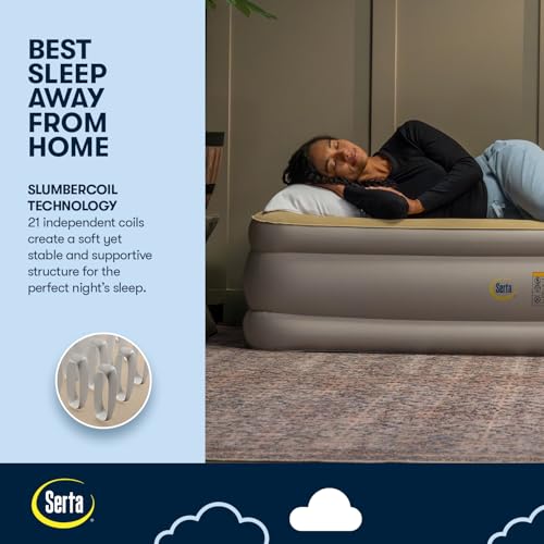 Image of Serta Raised Air Mattress with Never Flat Pump | Luxury Inflatable Mattress with Built in Air Pump to Ensure a Good Night's Rest | Heavy Duty Blow Up Mattress with Self Inflating Pump