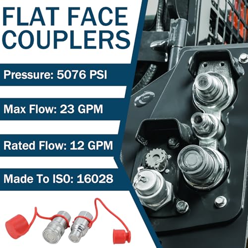 Image of 1 /2 inch Skid Steer Flat Face Hydraulic Quick Connect Couplers With Dust Covers - Compatible With Parker FE Series | Faster FFH Series | Snap Tite 74 Series