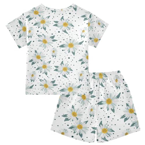 ALAZA Daisy Flowers Polka Dots Pajama Set Short Sleeve Sleepwear Soft Lounge Nightwear2