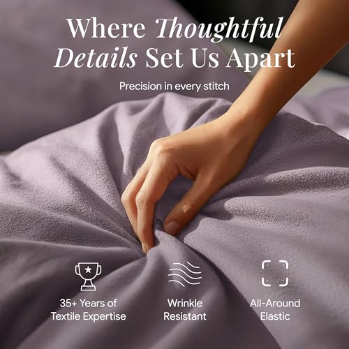 Image of Tribeca Living King Cotton Flannel Flat Sheet Only 170-GSM - Oversized 112 x 106 Inch Dimensions for Generous Bed Coverage - Soft Breathable Bedding in Lavender
