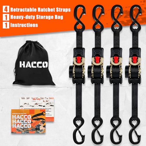 Haccoplanet HPT007 4Pk Retractable Ratchet Tie Down Straps 1 Inch thumb #3