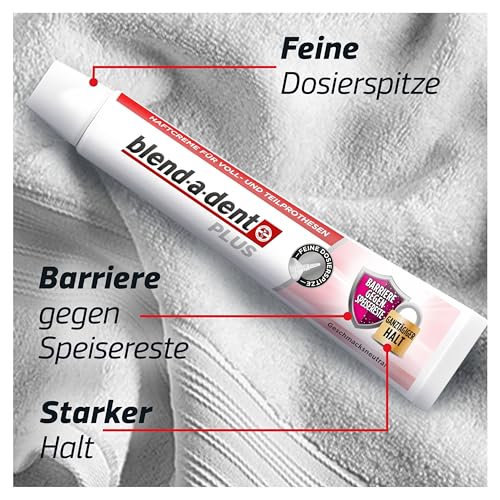 Blend-a-dent Plus Barriere Gegen Speisereste Haftcreme für Voll- und Teilprothesen, Geschmacksneutral, 4x 40g