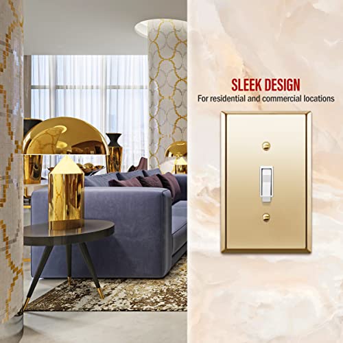Image of ENERLITES Toggle Light Switch Metal Wall Plate, Stainless Steel Switch Cover, Corrosion Resistant, Mid-Size 1-Gang 4.88 inch x 3.11 inch, Stainless Steel 201, 7711M-PB, Polished Brass