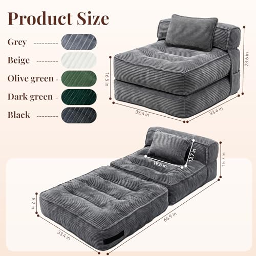 ORWIPO Folding Convertible Sleeper Chair Sofa Bed w/ Pillow (Various Colors) - image 2