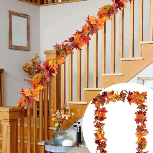 Fall Maple Leaf Garland, 70 Inch Fade Resistant Artificial Realistic Flexible Plastic Vine Greenery Garland,No Maintenance Fake Leaf Ivy Garland for Home Garden Wedding Party Wall Decor - image 5