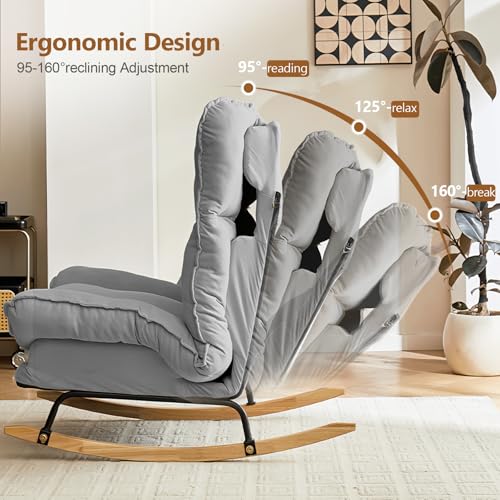 Image of JPBSTO Rocking Chair with Adjustable High Backrest, Extra-Wide Upholstered Glider Rocker, Comfy Accent Chair for Living Room Bedroom