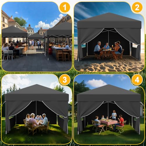 Devoko 3m x 3m Pop Up Garden Gazebo with Sides, Easy Setup Waterproof Marquee Tent with 4 Removable Panels, UV 50+ Canopy, Adjustable Height, Folding Outdoor Shelter for Camping, Events, Grey - Image 7