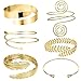 Bracelet à Bras supérieure Bracelet à Bracelet de Manchette d'armuette Ouverte réglable Set Metal Géométrique Feuille Ouverte Bijoux de Poignet pour Femmes Filles 6pcs