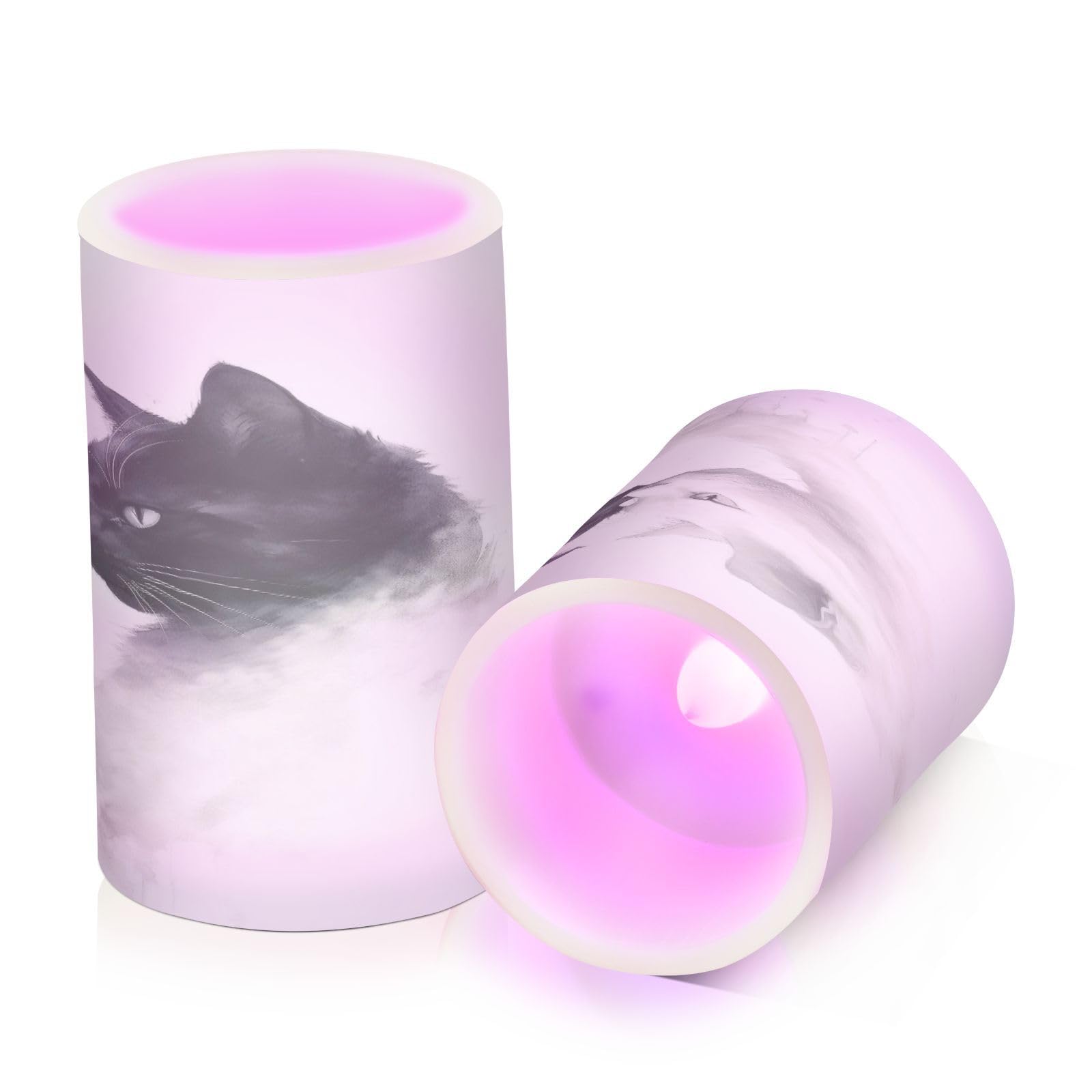 ALAZA Cat (67) Flickering Flameless Candles Battery Operated with Remote Timer,Tea Light Candles LED Pillar Votive Candles Set of 2 for Outdoor Indoor Decorations