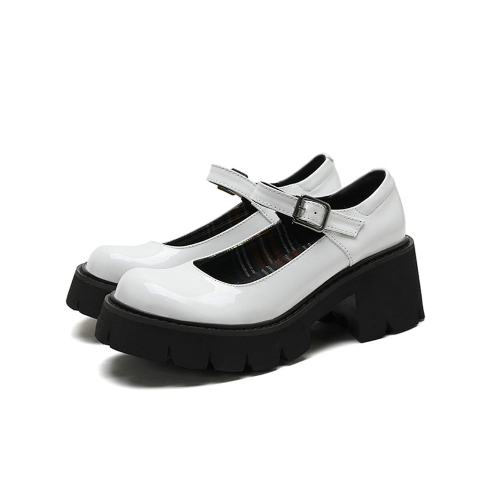 Femmes Chunky Plate-Forme Mary Jane Chaussures rétro Boucle Sangle Bout Rond Appartements Bouche Peu Profonde Japonais Doux Lolita Princesse Chaussures
