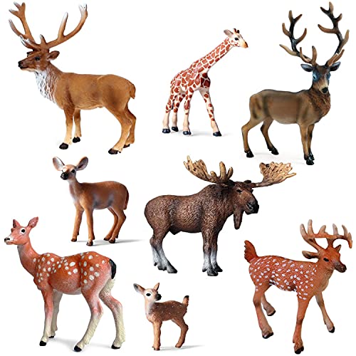 OrgMemory Deer Animal Figures, Animals Figures Toys, 8pcs, Deer Figurines for Birthday, Landscape Scenes, Cake Decor or Party Supplies (Deer Set A)