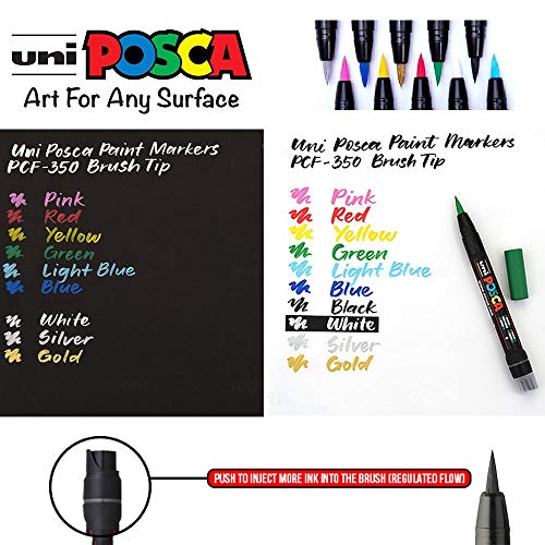 Image of POSCA PCF-350 Paint Marker | 1-10 mm Soft Brush Tip (Silver Ink)