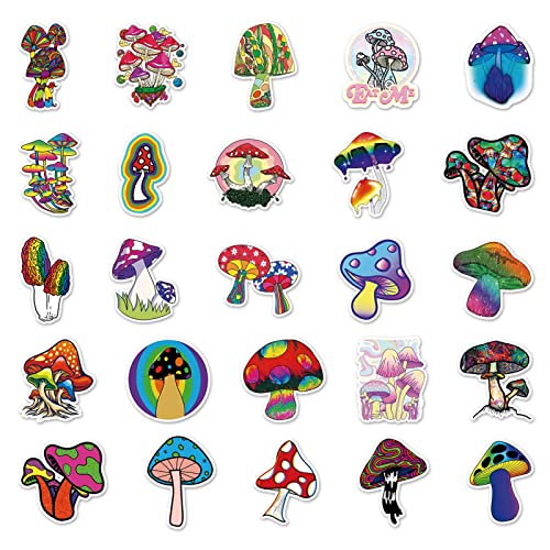 Roadoor 50Pcs Mushroom Stickers For Water Bottles, Pvc Waterproof Vinyl Decals Self-Adhesive Aesthetic Stickers Pack For Laptop Skateboard Backpack Scooter Sets 2.17"-3.35" #TOP1