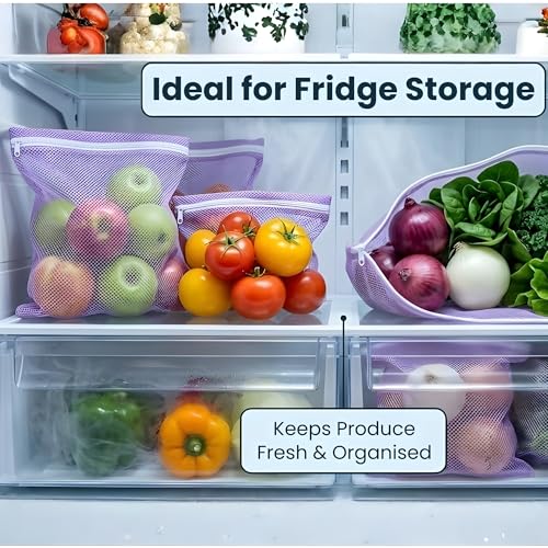 Image of Reusable Vegetable Fridge Bags Of 3 Colors, Lightweight, Washable, Storage For Fruits, Vegetables, Toys, Groceries, Kitchen And Home Organizer (15)