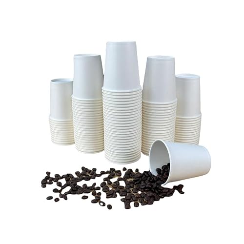 50 x 240 ml einwandige weiße Pappbecher für heiße und kalte Getränke, Premium-Einweg-Kaffee-/Tee-Pappbecher für Zuhause, Café, Arbeit, Partys oder im Freien, auslaufsicher Cover