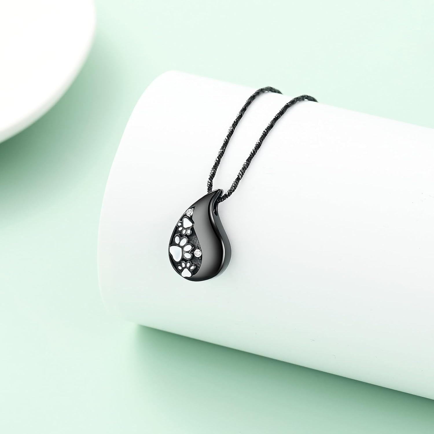 Yinplsmemory Pet Paw Print Teardrop Urn Necklace for Ashes for Dog/Cat Ashes Keepsake Memorial Pet Cremation Jewelry - Image 4