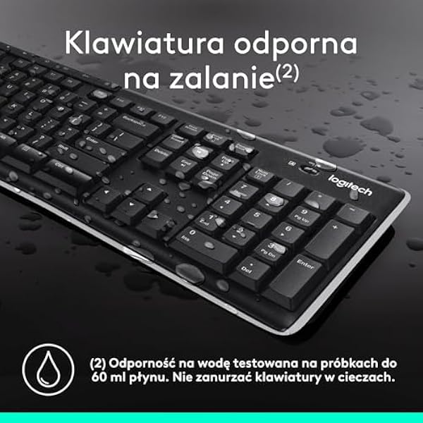 Беспроводная клавиатура Logitech K270 2 4 ГГц полноразмерная 8 мультимедийных клавиш срок службы батареи 2 года совместима с Windows PC ноутбуком раскладка QWERTY международная US - Черный