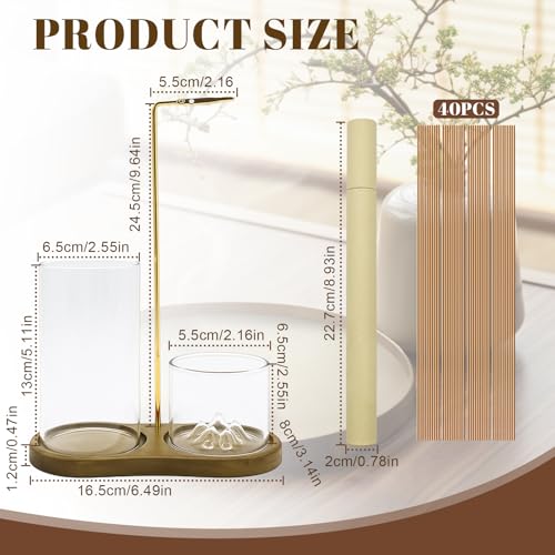 Cyiecweu 3 in 1 Räucherstäbchen Halter, Umgedrehter Holz Basis Räucherstäbchenhalter mit Abnehmbarem Glas Aschefänger und 40 Räucherstäbchen für Meditation, Schlaf, Yoga und Aromatherapie