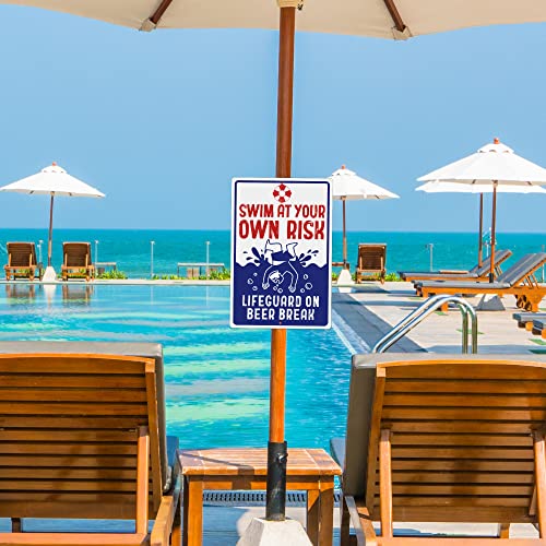 Putuo Decor Pool Rules Metal Signs, Pool Safety Decor For Outdoor, Swimming At Your Own Risk, 12 X 8 Inches Aluminum #TOP5