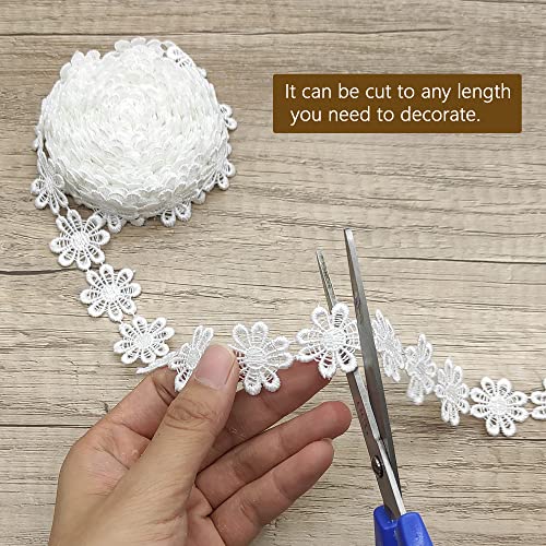 XCSJ 5 Yards 2.5 cm Width Daisy Lace Trim Ribbon Flower Lace Edge Trim Ribbon Daisy Applique Sewing Dressmaking Edging Trimmings for Clothes Wedding Bridal Dress - Image 3