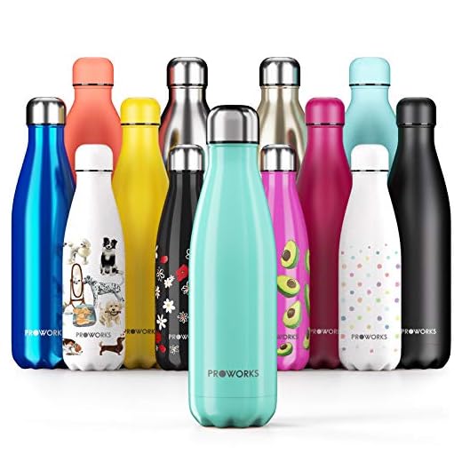 Botella de agua de acero inoxidable Proworks, sin BPA, térmicamente aislada al vacío, 500 ml verde