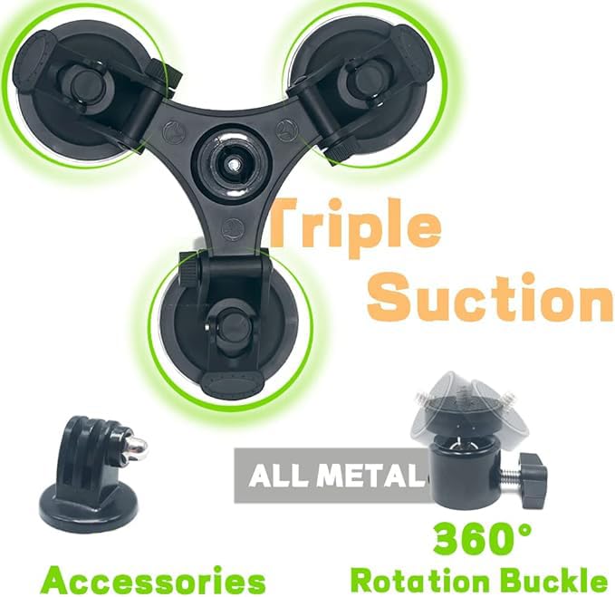 Kit Montage Triple Ventouse Pour Caméra – Compatible GoPro, DJI Osmo, Insta360 – Bâton Invisible 1.2m, Fixation Voiture/moto - 8