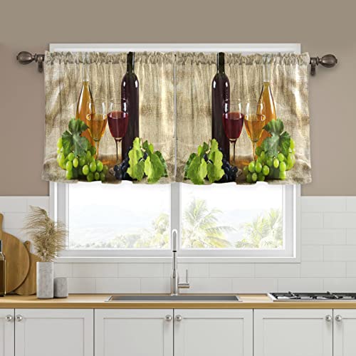 Innewgogo Wine Grapes Short Kitchen Curtains 24 Inches Long Kitchen Window Curtains Set Of 2 Mini Curtain Semi-Sheer Short Curtains For Kitchen Small Window, 57"X24" #TOP4