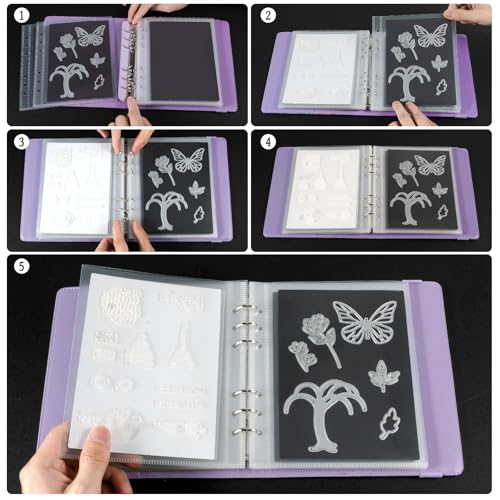 Image of UNIMEIX 12 Pcs Magnetic Sheets for Die Storage with 1 Binder Cover, Stamp and Die Storage Pockets Die Cut Storage for Card Making Supplies(0.8 mm Thickness, Purple)