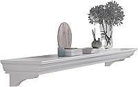 ZELAZA 60 Inch White Floating Fireplace Mantel Shelf - Handcrafted Pine with Invisible Heavy Duty Bracket, Rustic Farmhouse Modern Wall Mount