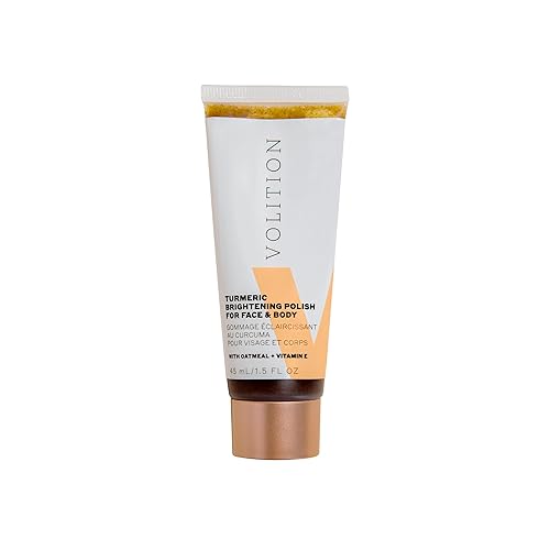 Volition Beauty - Esmalte iluminador de cúrcuma con avena + vitamina E, exfoliante físico para exfoliar la cara y el cuerpo, elimina la piel muerta,