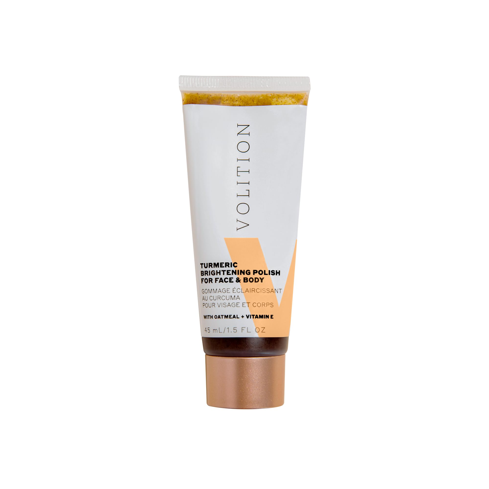 Volition Beauty Turmeric Brightening Polish with Oatmeal + Vitamin E | Physical Scrub to Exfoliate Face & Body | Removes Dead Skin, Smooths, Boosts Luminosity & Glow | Non-Stain Formula (1.5 fl oz)