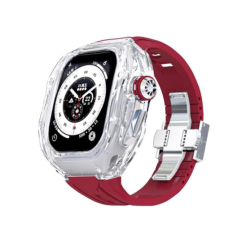 Clear Case for Apple Watch Ultra 2 49mm Men Soft Sport Rubber Band for Iwatch Ultra2 Transparent Mod Kit Metal Buckle Accessories