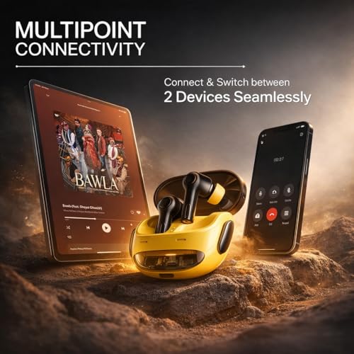 Image of CRYSTA Gaming TWS Earbuds - Ultra Low Latency 40ms, Bluetooth v5.49+ENC for Clear Calling, 50Hr Playtime, Bass Boosted, Premium Wireless Headphone, Touch Control, IPX4 & Voice Assistance. YELLOW