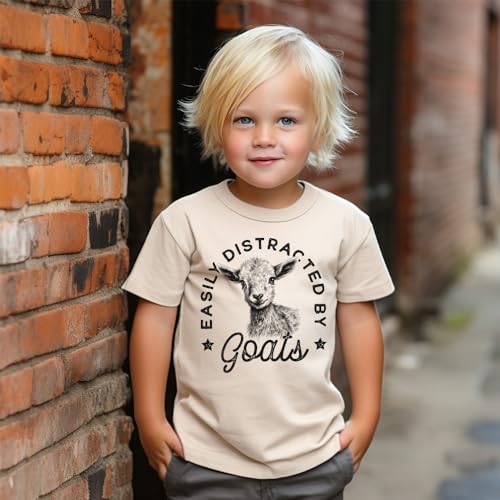 Easily Distracted by Goats Toddler Shirt - Goat Lover Farmer Top - Farm Hand Animal Tee - Natural Kids Shirts2