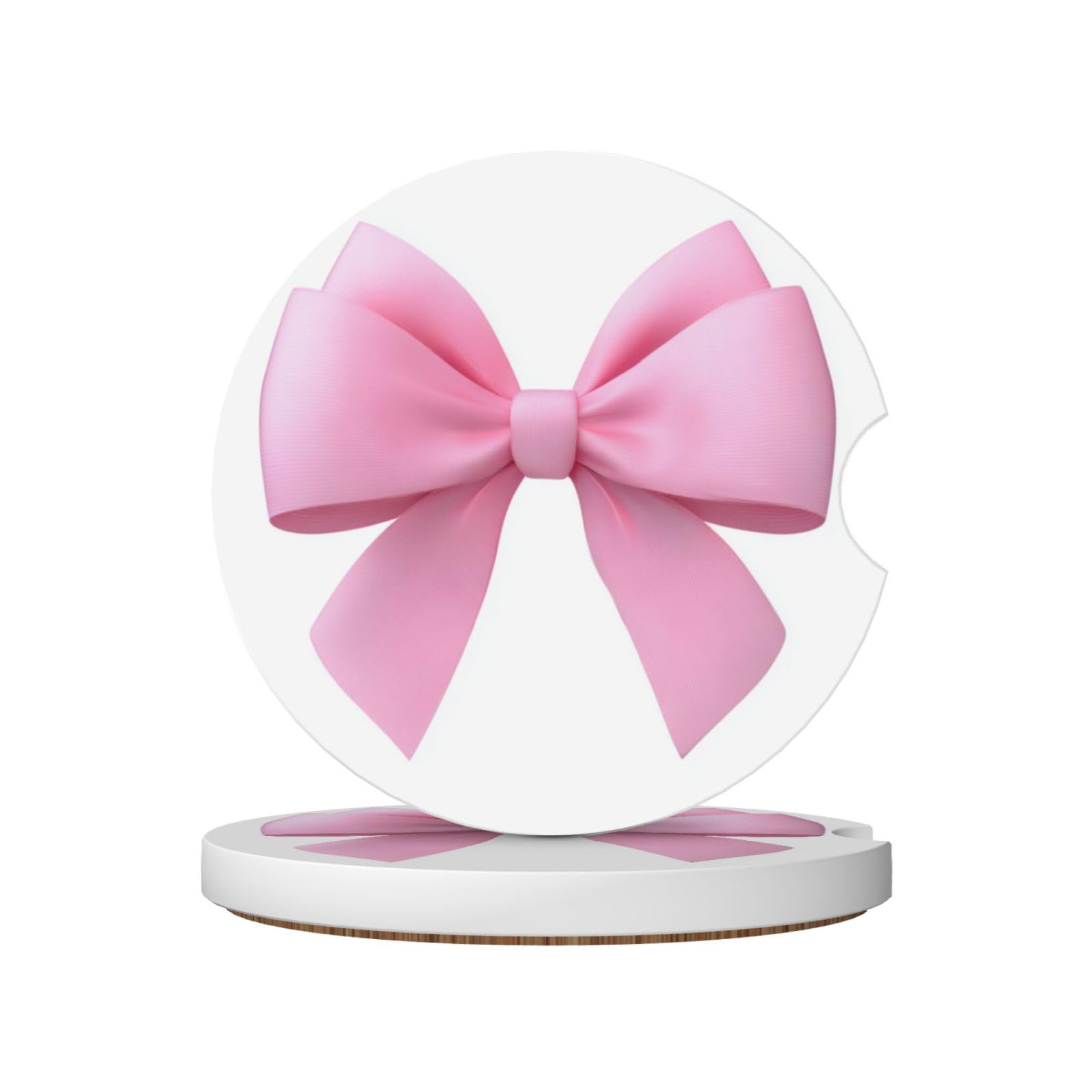 Cute Pink Ribbon Bow Ceramic Coasters,2pcs