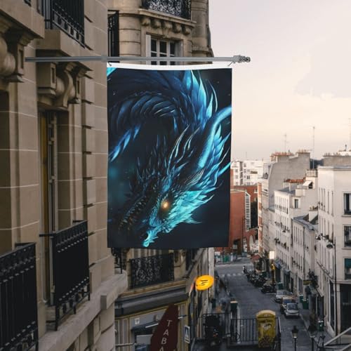 Drapeau extérieur robuste 1,2x1,8 m double face dragon cyan toutes saisons - 6