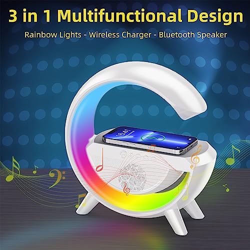 Image of 3 In 1 Night Light Bluetooth Speakers With 15W Wireless Charger, Led Desk Lamp With Rechargeable Battery, Bedside Lamp For Bedroom, Room Decor, Gift, Party - Plastic