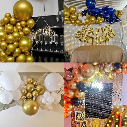 Image of 114pcs Metallic Gold Balloons Arch Kit, 18 12 10 5 inch Chrome Gold Latex Balloons Different Sizes Pack for Graduation Wedding Birthday New Year Party Decorations