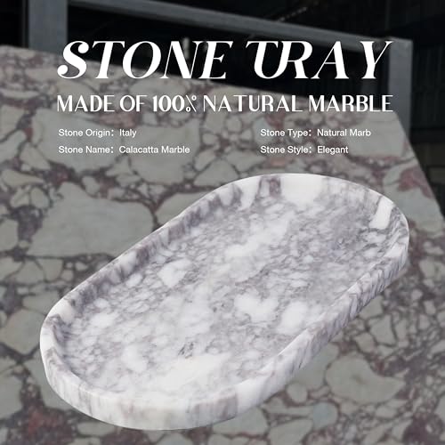 Image of Koville Real Luxurious Natural Marble Vanity Tray, 10 inchx5 inch Calacatta Viola Marble Catchall Tray for Bathroom, Stone Perfume Trays Jewelry Dish for Dresser, Genuine Stone Storage Tray for Home Decor
