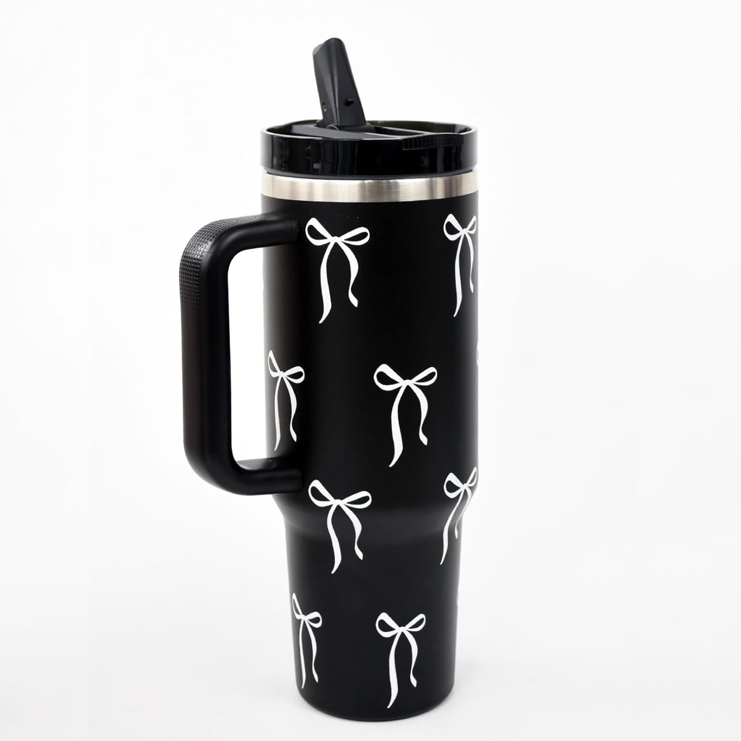 Bow Tumbler 30 oz | Leakproof Flip Straw Lid & Handle | Insulated Stainless Steel Travel Cup | BPA-Free | Cup Holder Compatible | Vivid Violet Fade (Black, 30oz) - Image 9