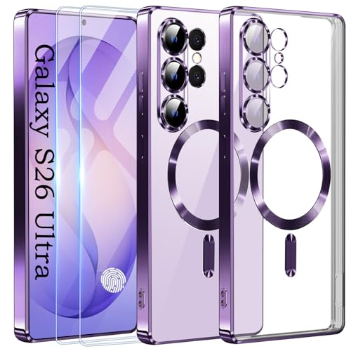 Deekeewe Official Titanium Case for Samsung Galaxy S26 Ultra with 2 Screen Protector,[Compatible with MagSafe][Full Camera Cover] Metallic Glossy Slim Luxury Phone Case for Galaxy S 26 Ultra,Purple