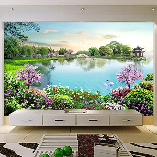 Poster Geant Mural 3D Nature Paysage Lac Photo Papier Peint Mural, 400 * 280cm Poster Geant Mural 3D pour Salon Chambre Décoration Murale