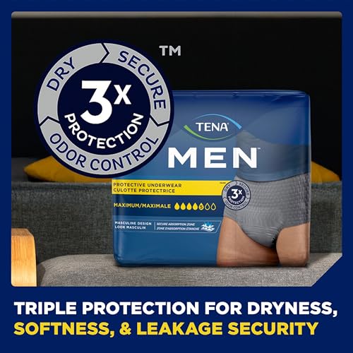 Image of Tena Men Maximum Incontinence Underwear, Grey, Large 34-44in, 80 ct | Designed to feel like regular underwear, these offer a close fit with dependable leak protection for comfort and discretion