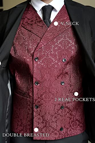 Coofandy Mens Victorian Vest Steampunk Christmas Double Breasted Suit Vest Slim Fit Brocade Paisley Floral Waistcoat (Medium, 01-Wine Red*) #TOP5