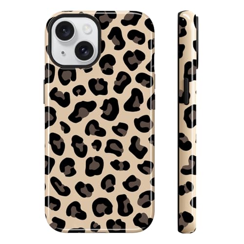 Image of Magnetic for iPhone 15 Case for Women Men, Brown Leopard | Cool Cheetah Pattern Design [Compatible with MagSafe] 2-Layer Hybrid Shockproof Glossy Protective Cover