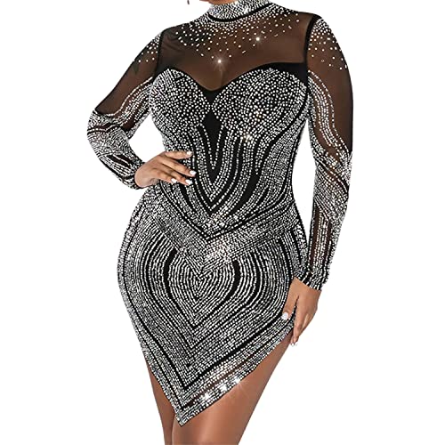 Women Sexy Hot Drilling Process Sexy Dress Party Club Night Dress Rhinestone Dress(Black J-Xl) #TOP3