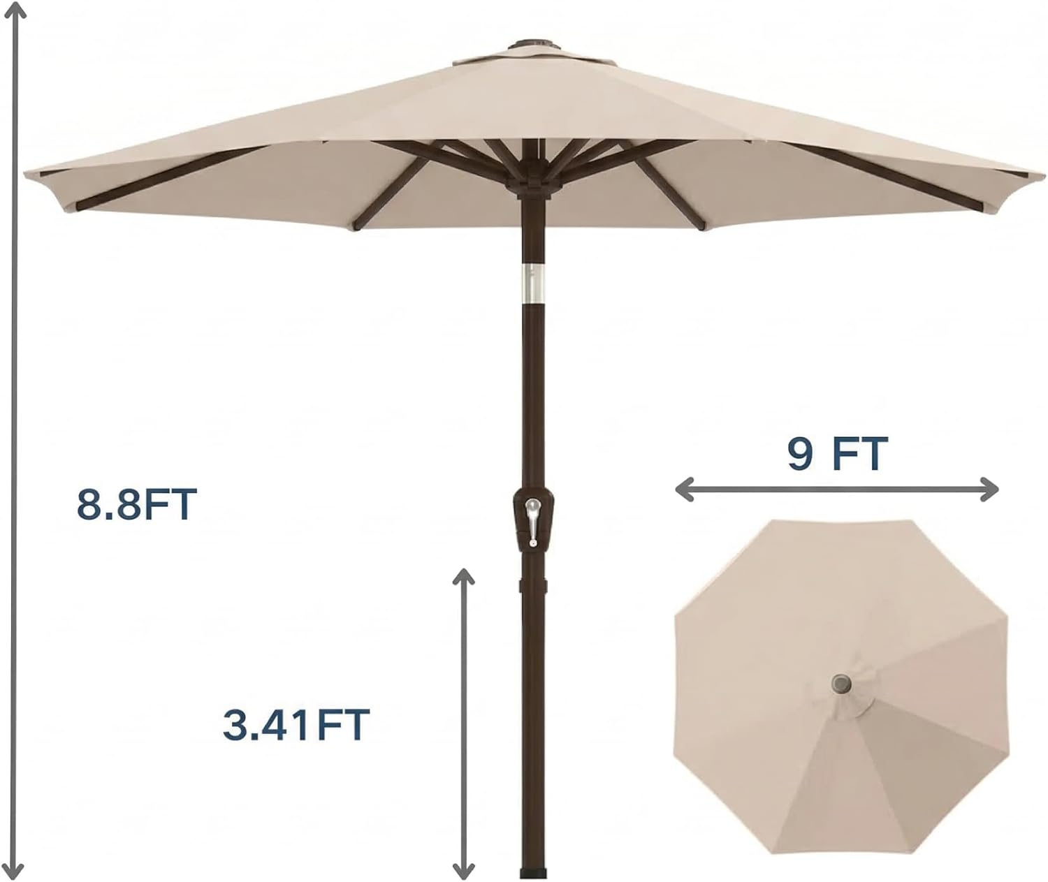Patio Outdoor Umbrella-UPF 50  Sun Shade with Wind Vent, Push-Button Tilt & Smooth Crank Lift, Rust-Resistant Fiberglass Frame for Garden, Backyard,Yard (Beige)