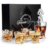 Crystal Whiskey Decanter Set with Stopper, 4 Glasses, Dishwasher Safe - Premium, Shatter-Resistant Cognac and Bourbon Decanters for Liquor Lovers - Elegant Bar Accessories and Decor