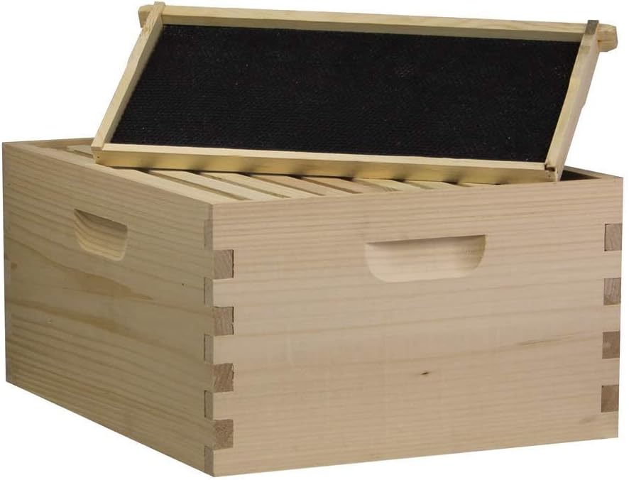 10-Frame Deep Brood Box (Unassembled w/Frames & Foundations) – Amish-Crafted White Pine Langstroth Hive Body – Finger-Jointed, Durable & Sustainable Beekeeping Equipment