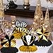 2026 New Year Eve Honeycomb Centerpieces Black Gold New Year Table Decorations New Year Table Toppers 3D NYE Centerpieces for 2026 New Year Eve Party Supplies, Happy New Year Table Decoration